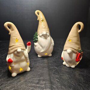 3 Piece Ceramic LED Gnome Set Light Up Built In LED Battery Holiday Home Decor